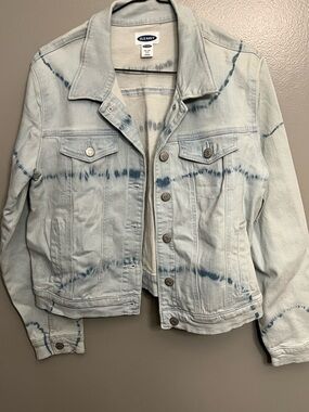 Old Navy Light Blue Denim Jacket with Navy Tie-Dye Accents